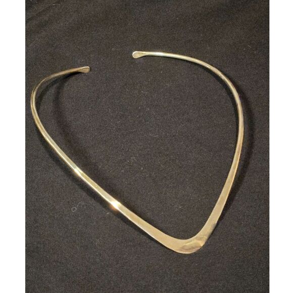 Vintage Sterling Necklace Rigid V Choker Collar, Designer Signed - Picture 2 of 8